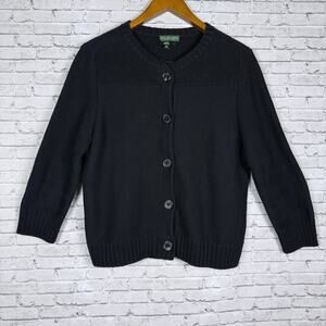 Lauren Ralph Lauren Black Cable Knit Cardigan Sweater Womens Size L